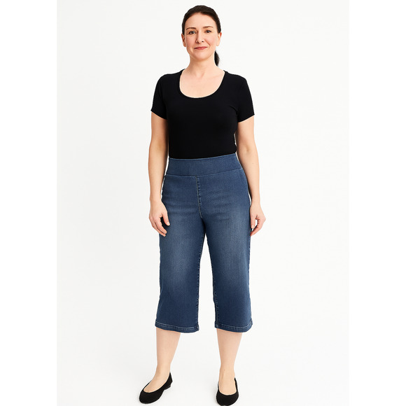 NYDJ Women's Wide Leg Capri Pull-on Jeans in Clean Horizon Size 6 - Picture 1 of 5